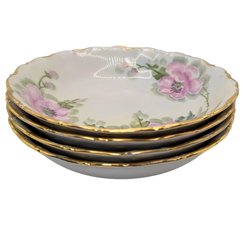 Vintage Seltmann Weiden Soup‎ Bowl Bavaria Hand Painted Signed Set of Four SEE